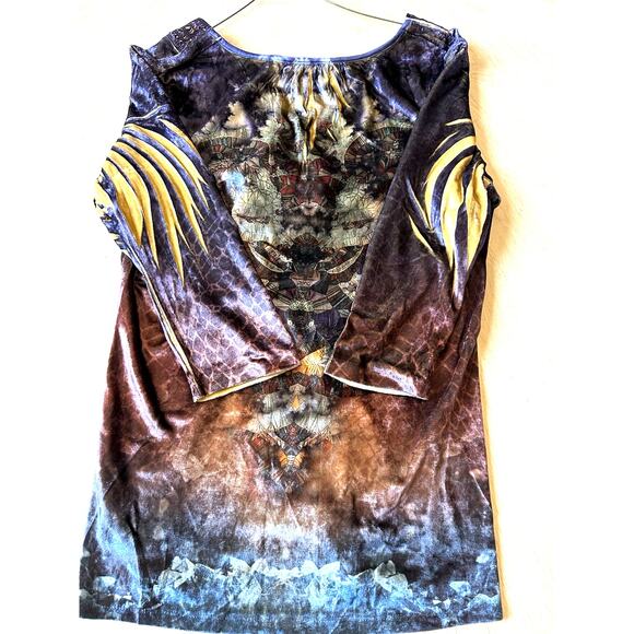 One World Womens L Tunic Boho Velvet Studded Art Fairy DRAGON WINGS Grunge Goth - Picture 6 of 6
